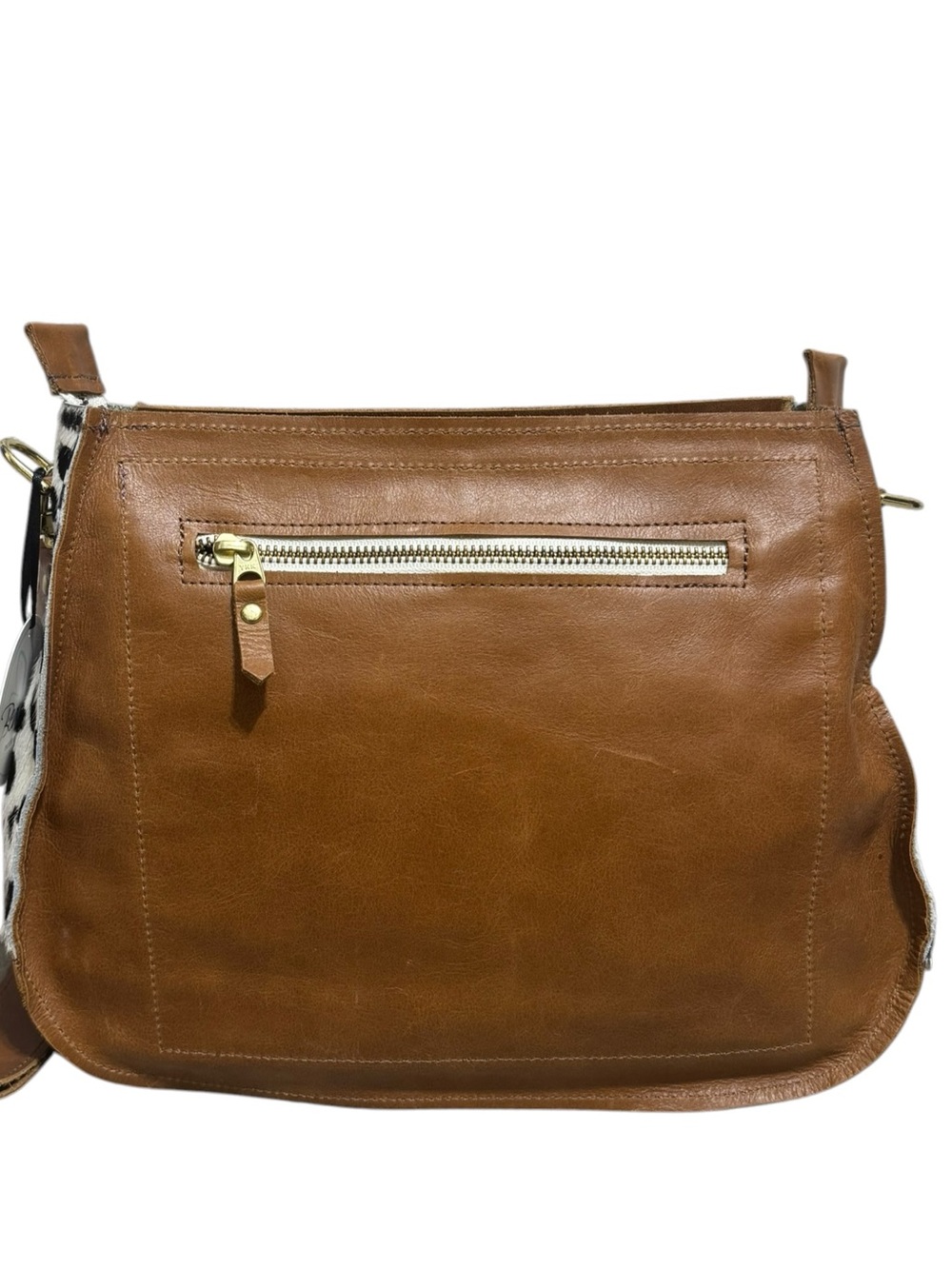 Handmade Genuine Leather Cow Hair Crossbody Bag Cognac $201 Retail NWT - Picture 12 of 16